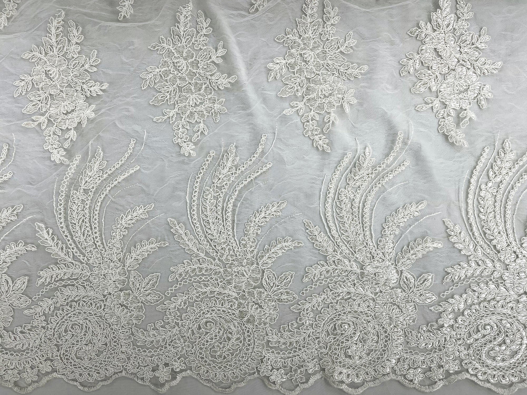 Corded Lace Fabric With Scalloped Edge