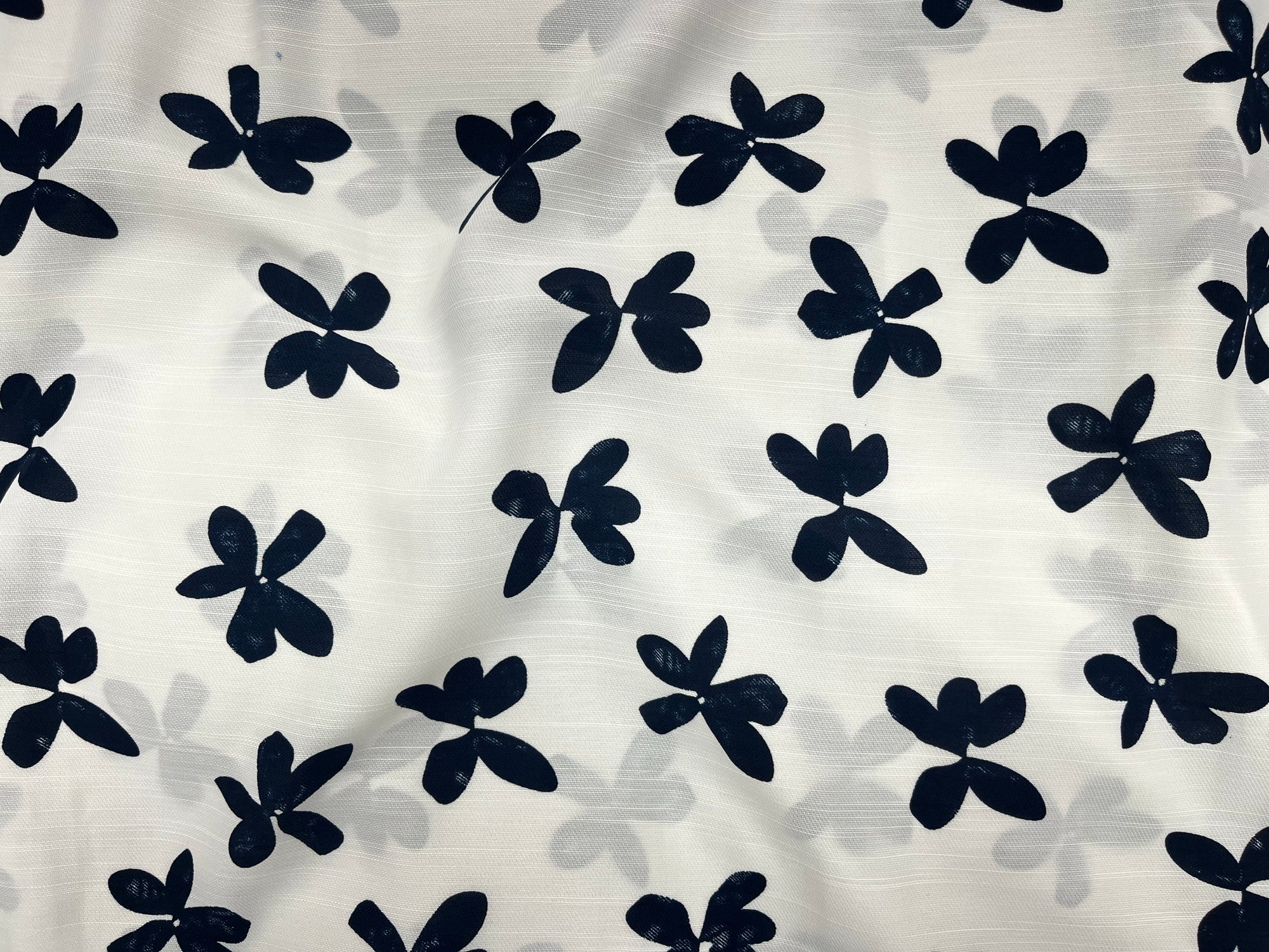 Ivory Blue  - Clearance Printed Crepe Fabric