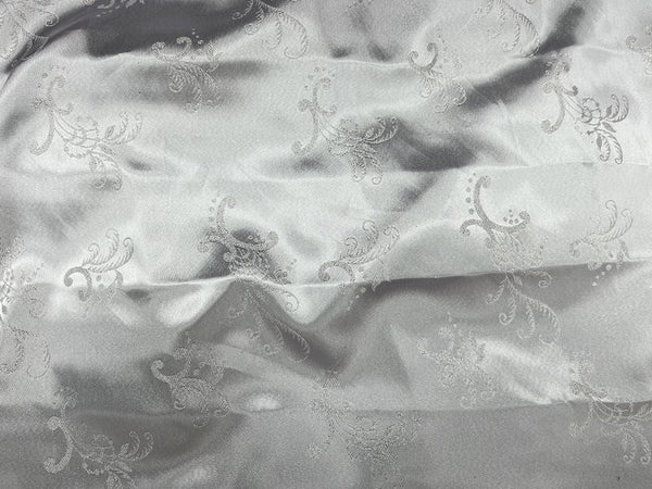 Platinum Silver Silk Hammered Satin Jacquard Fabric