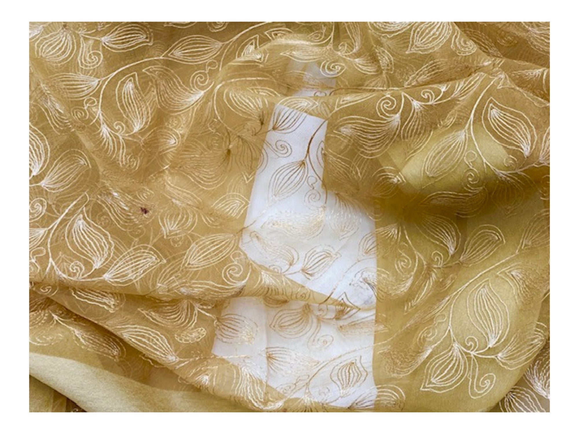 Gold Embroidered Organza Scarf/Shoulder Wraps With Tassel Finish (SECONDS)