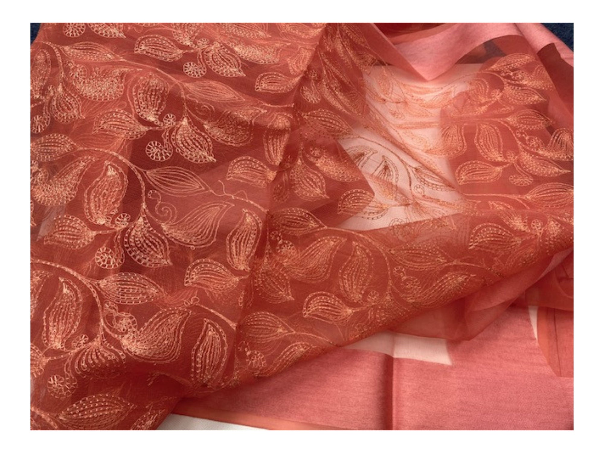 Peach Embroidered Organza Scarf/Shoulder Wraps With Tassel Finish (SECONDS) (Copy)
