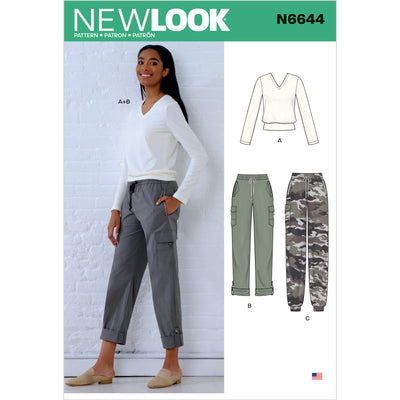 6644 New Look Sewing Pattern N6644 Misses' Cargo Pants and Knit Top