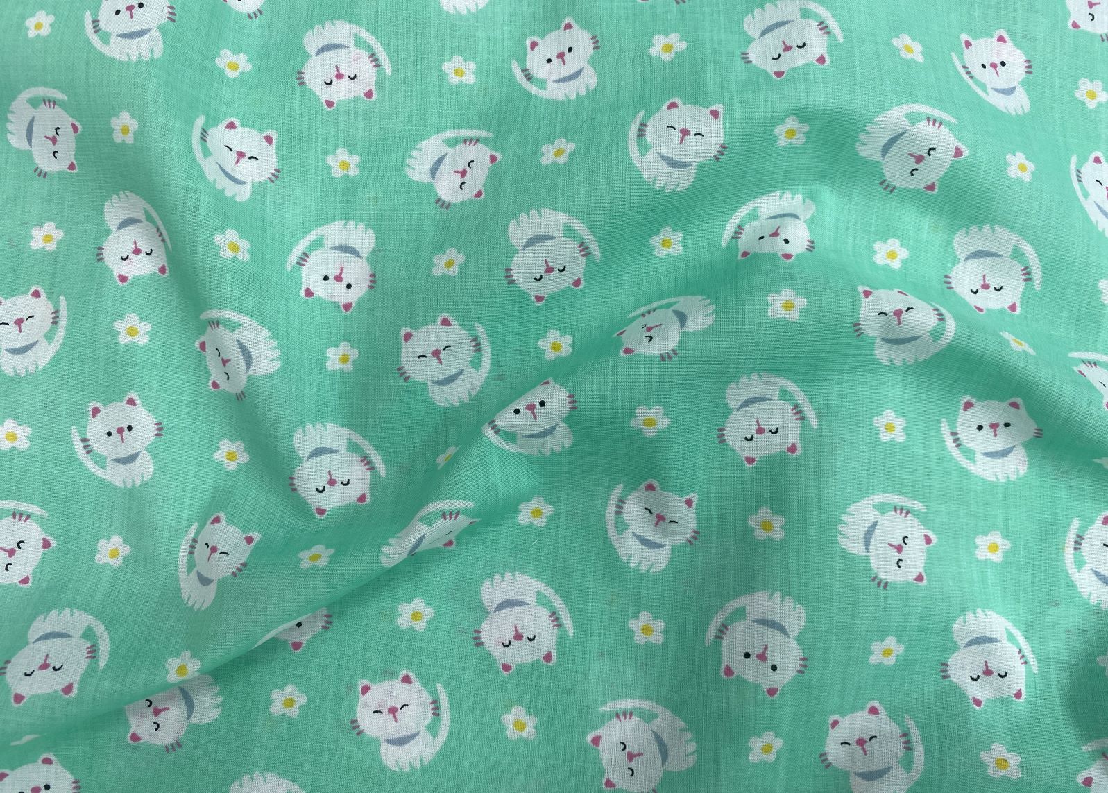 Cute Kittens & Flowers - Poly/Cotton Print