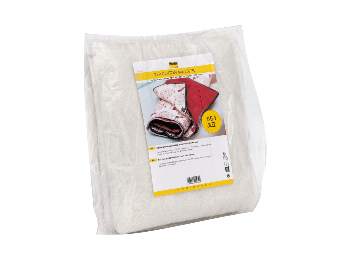 Vlieseline cotton 80/20 wadding, crib size 114cm x 152cm, soft quilting batting for arts and crafts projects