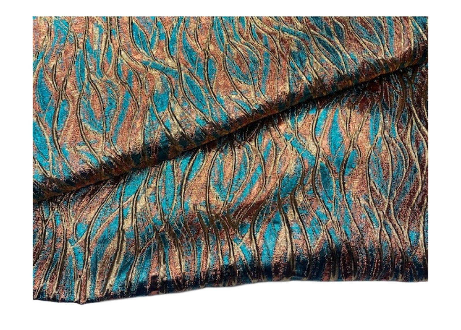 3D Ripple Regal Brocade - Jade/Copper - Cheap Fabrics