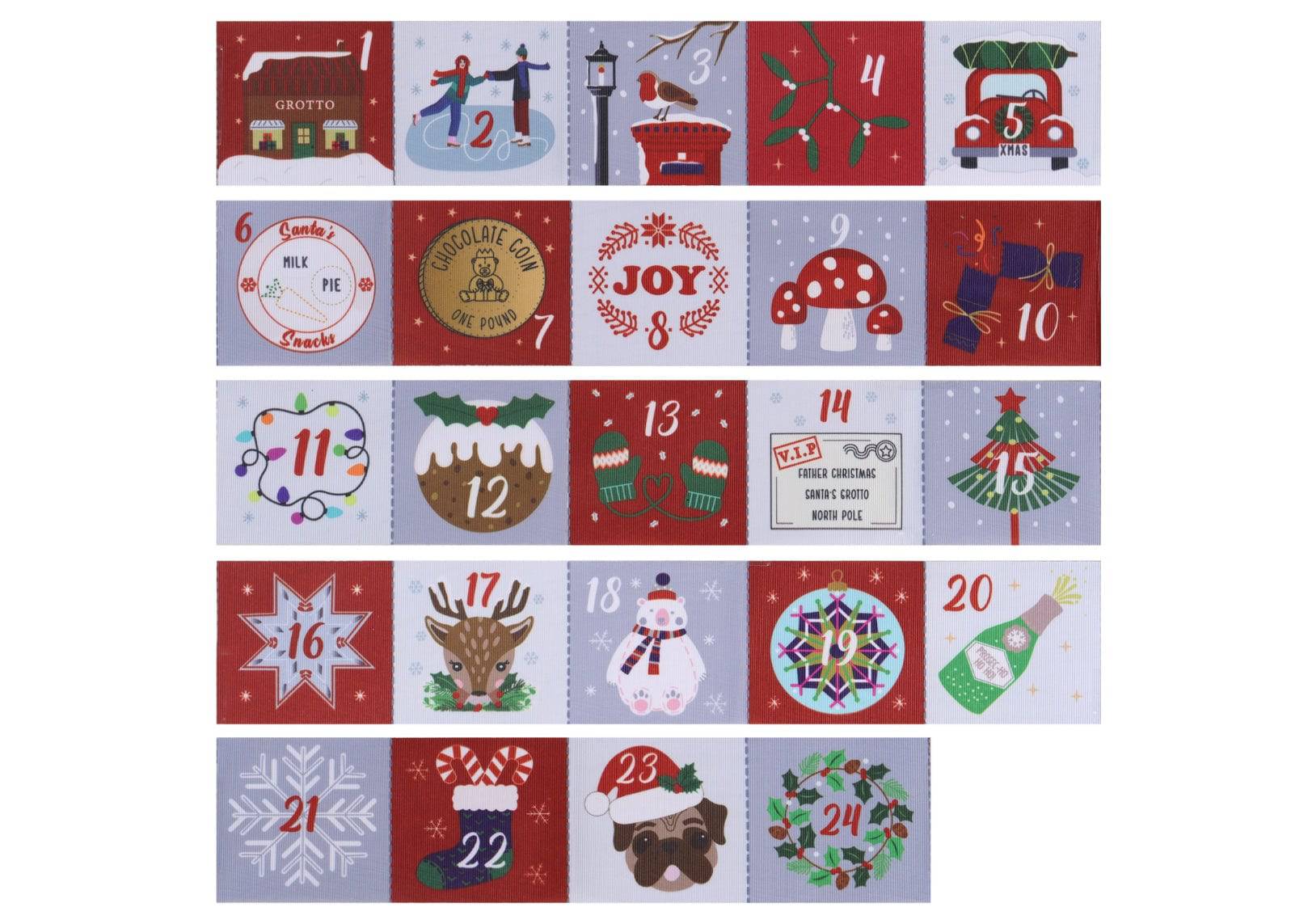 Christmas Advent Calendar Label Ribbon - 73mm x 1.73m - Cheap Fabrics