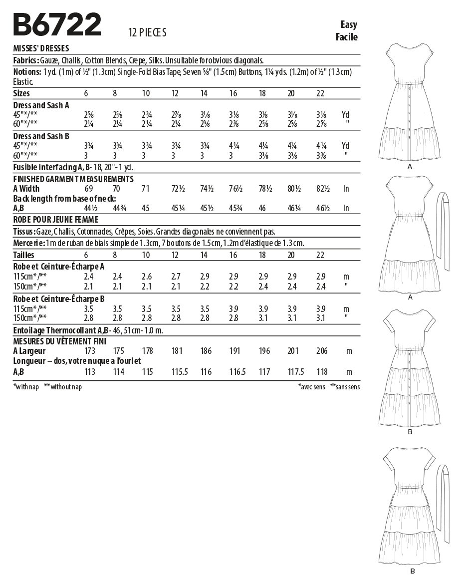 B6722 Butterick Sewing Pattern Misses&#39; Dresses