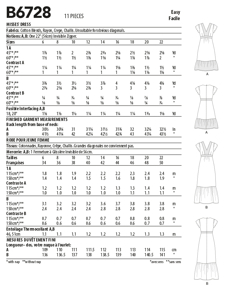 B6728 Butterick Sewing Pattern Misses' Dresses - Cheap Fabrics