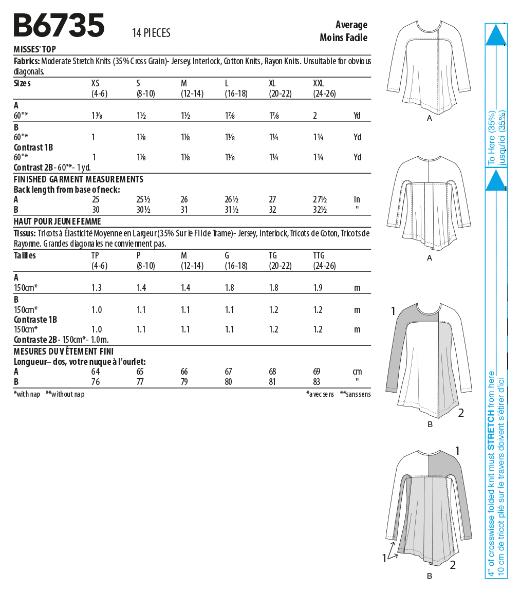 B6735 Butterick Sewing Pattern Misses' Top - Cheap Fabrics