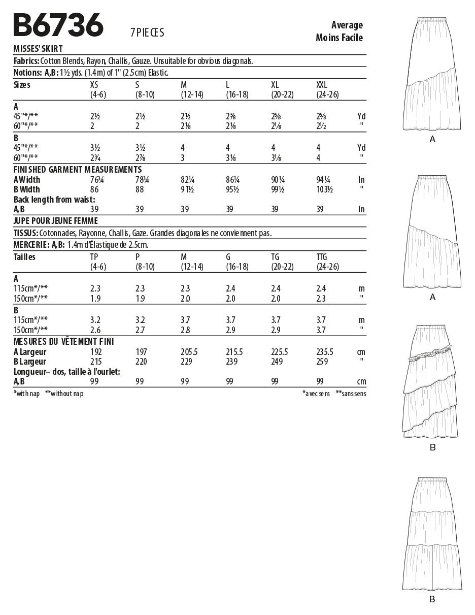 B6736 Butterick Sewing Pattern Misses&#39; Skirts
