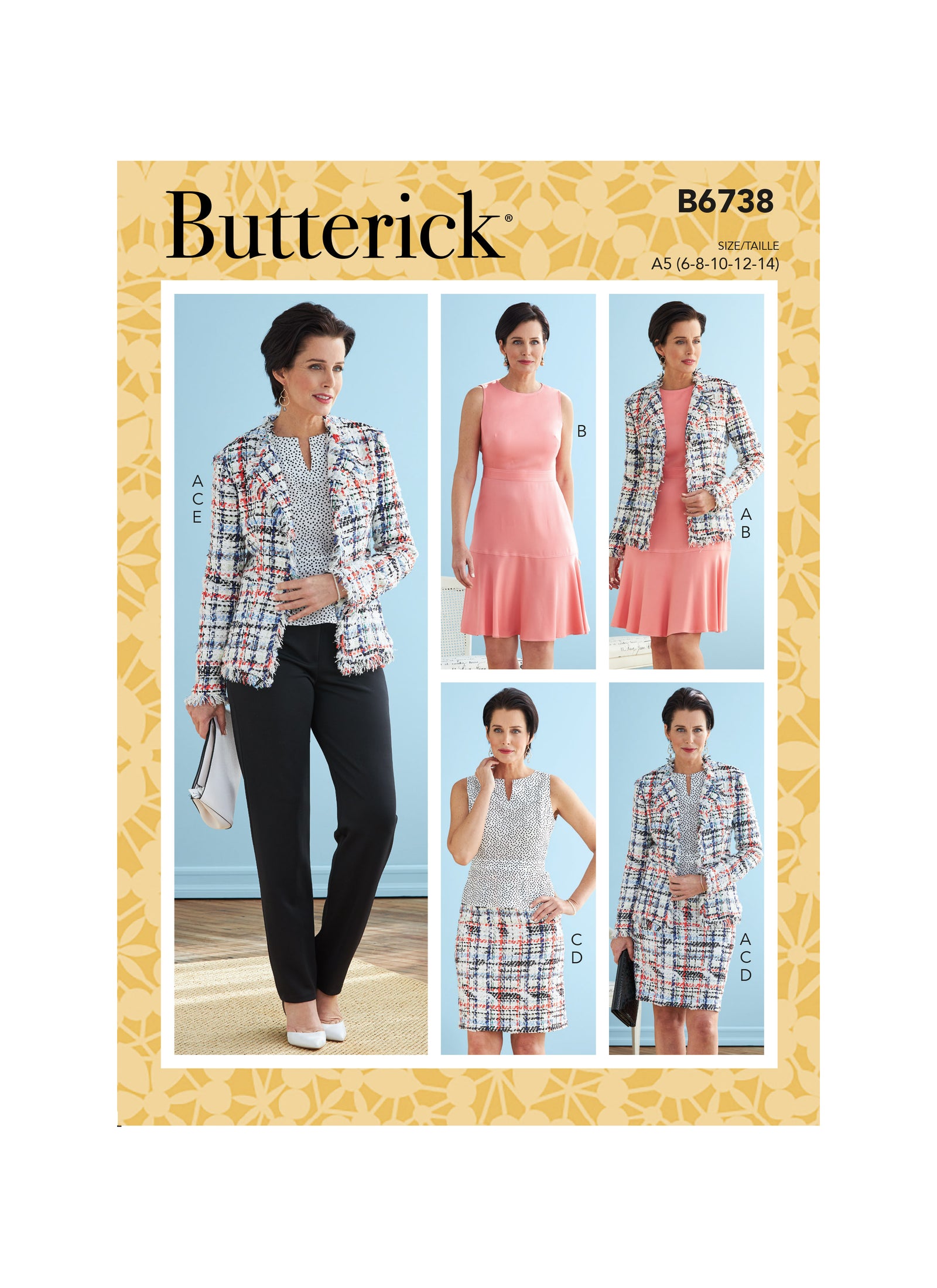 B6738 Butterick Sewing Pattern Misses' Jacket, Dress, Top, Skirt & Pants - Cheap Fabrics