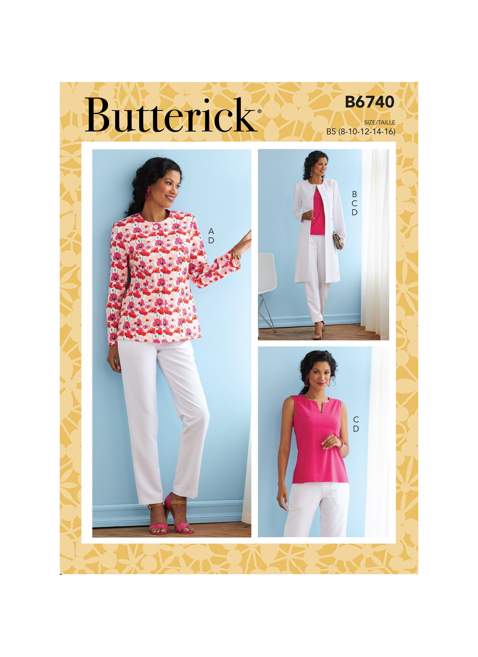 B6740 Butterick Sewing Pattern Misses' Jacket, Coat, Top & Pants - Cheap Fabrics
