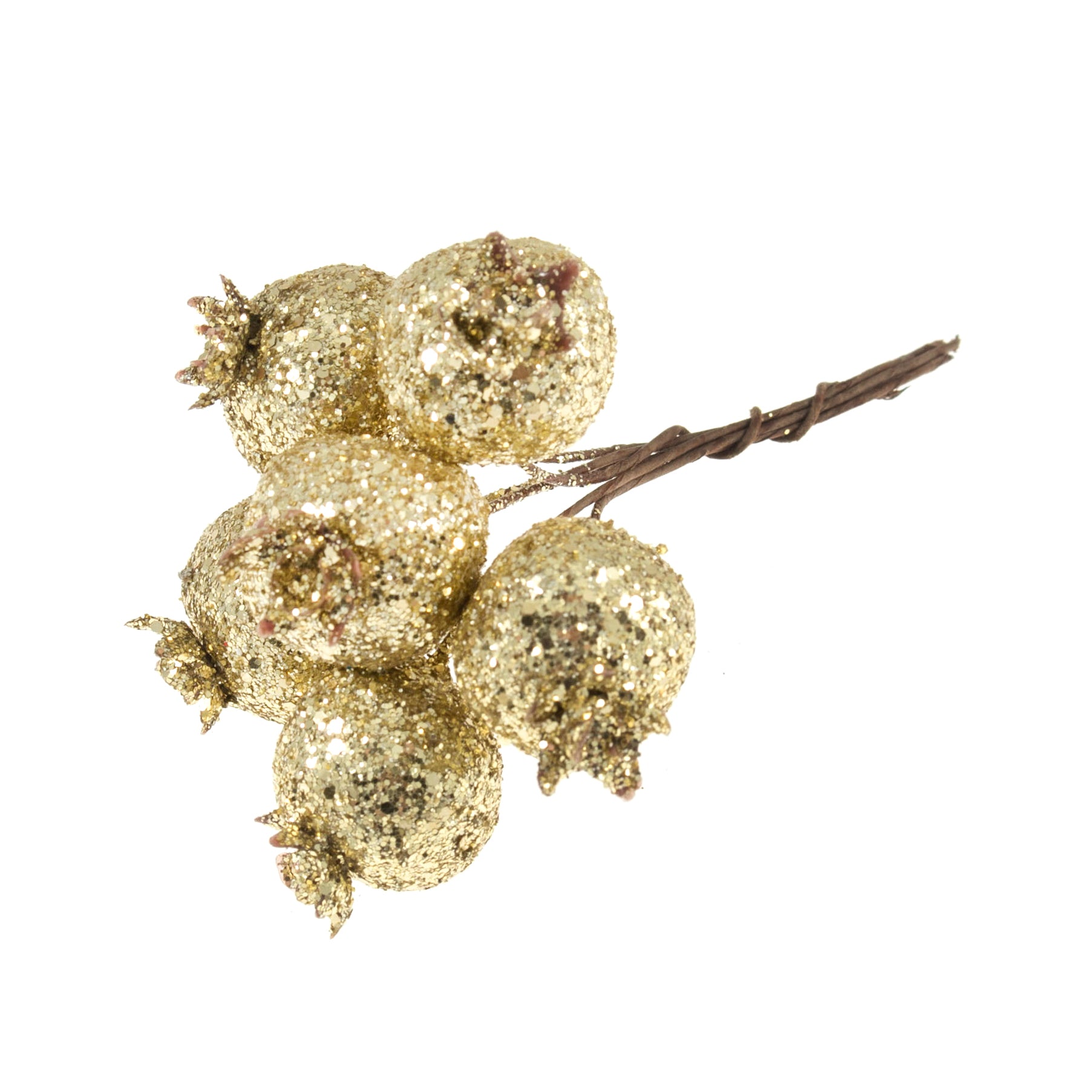 Glitter Pomegranates on Wire: 2 Bunches of 6: GOLD