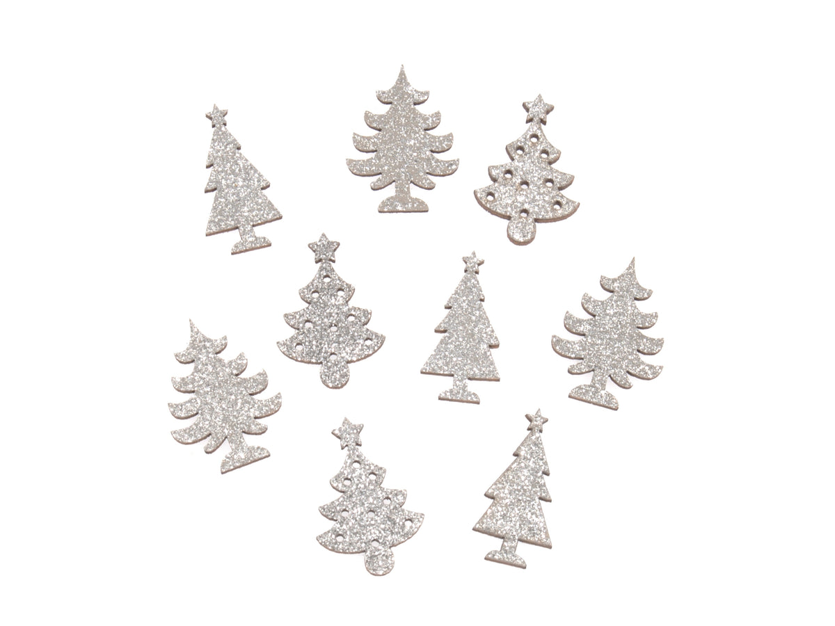 Christmas Craft Glittered Embellishments: Stick On Motifs  Glitter Trees: Silver (9PCS)
