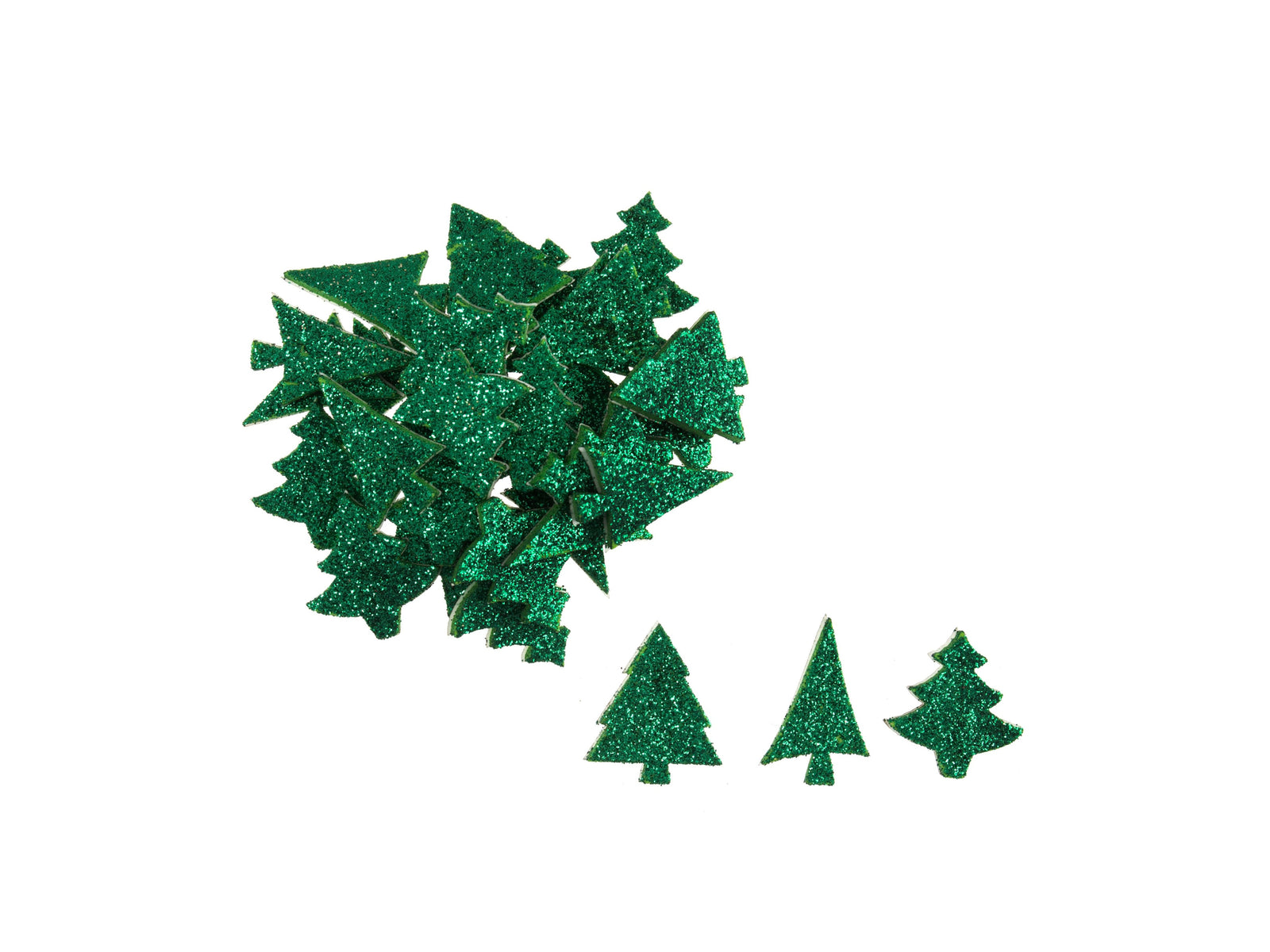 Christmas Craft Glittered Embellishments - Stick On Motifs GREEN XMAS TREES - Cheap Fabrics