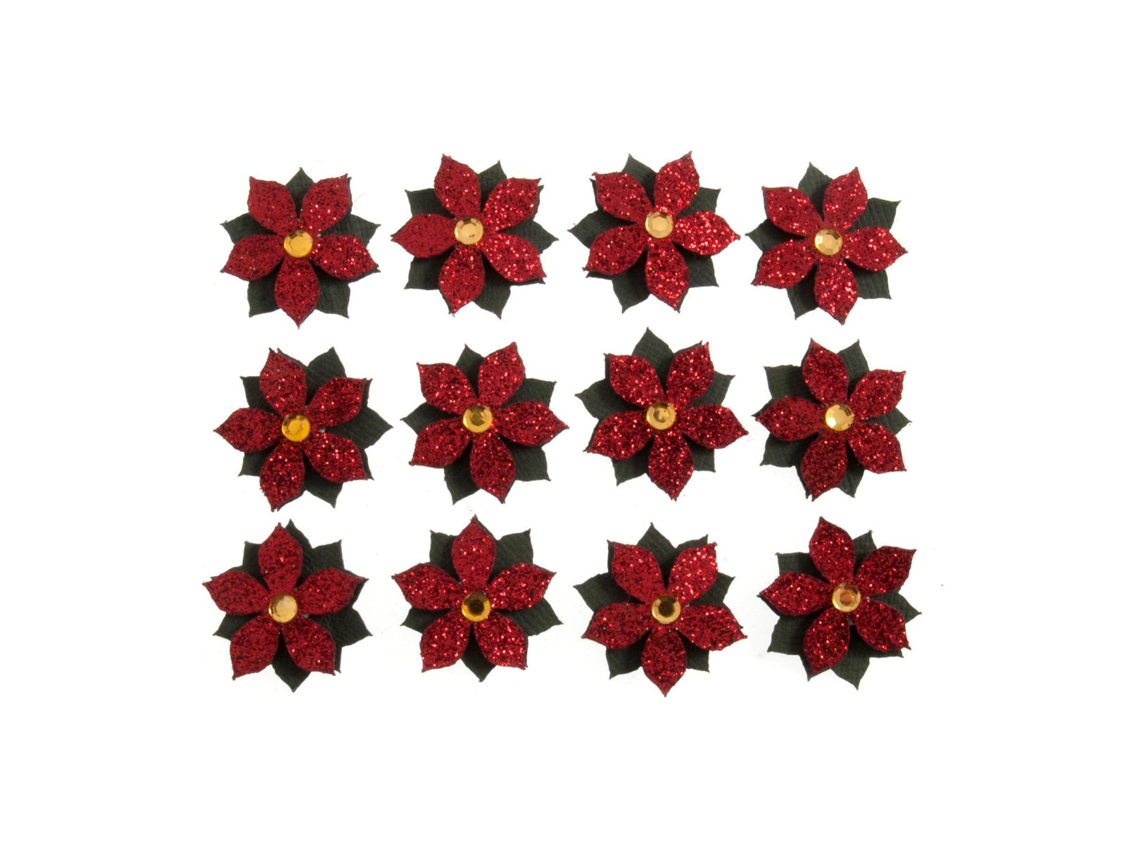 Christmas Craft Glittered Embellishments - Stick On Motifs POINSETTIA - Cheap Fabrics