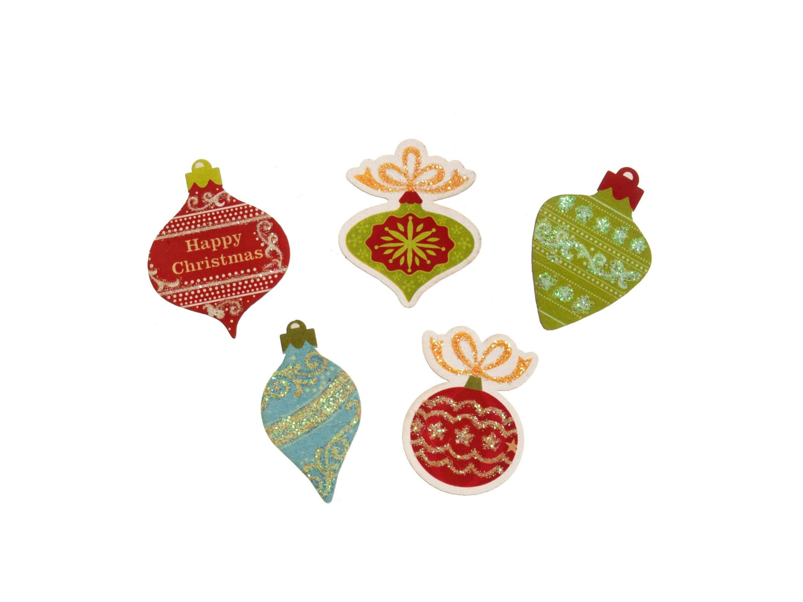 Christmas Craft Glittered Embellishments - Stick On Motifs ASSORTED BAUBLES - Cheap Fabrics