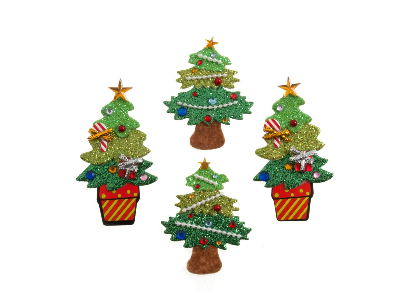 Christmas Craft Glittered Embellishments - Stick On Motifs Christmas Trees - Cheap Fabrics