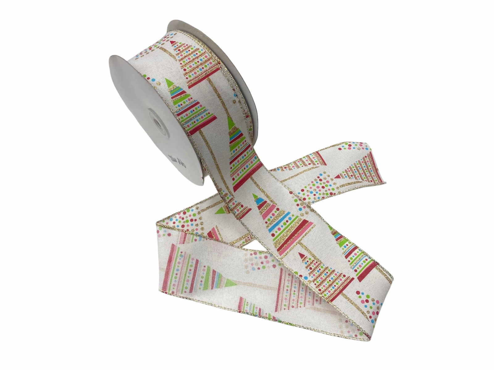 Christmas Wired Edge Ribbon - Xmas Glitter Tree - Cheap Fabrics