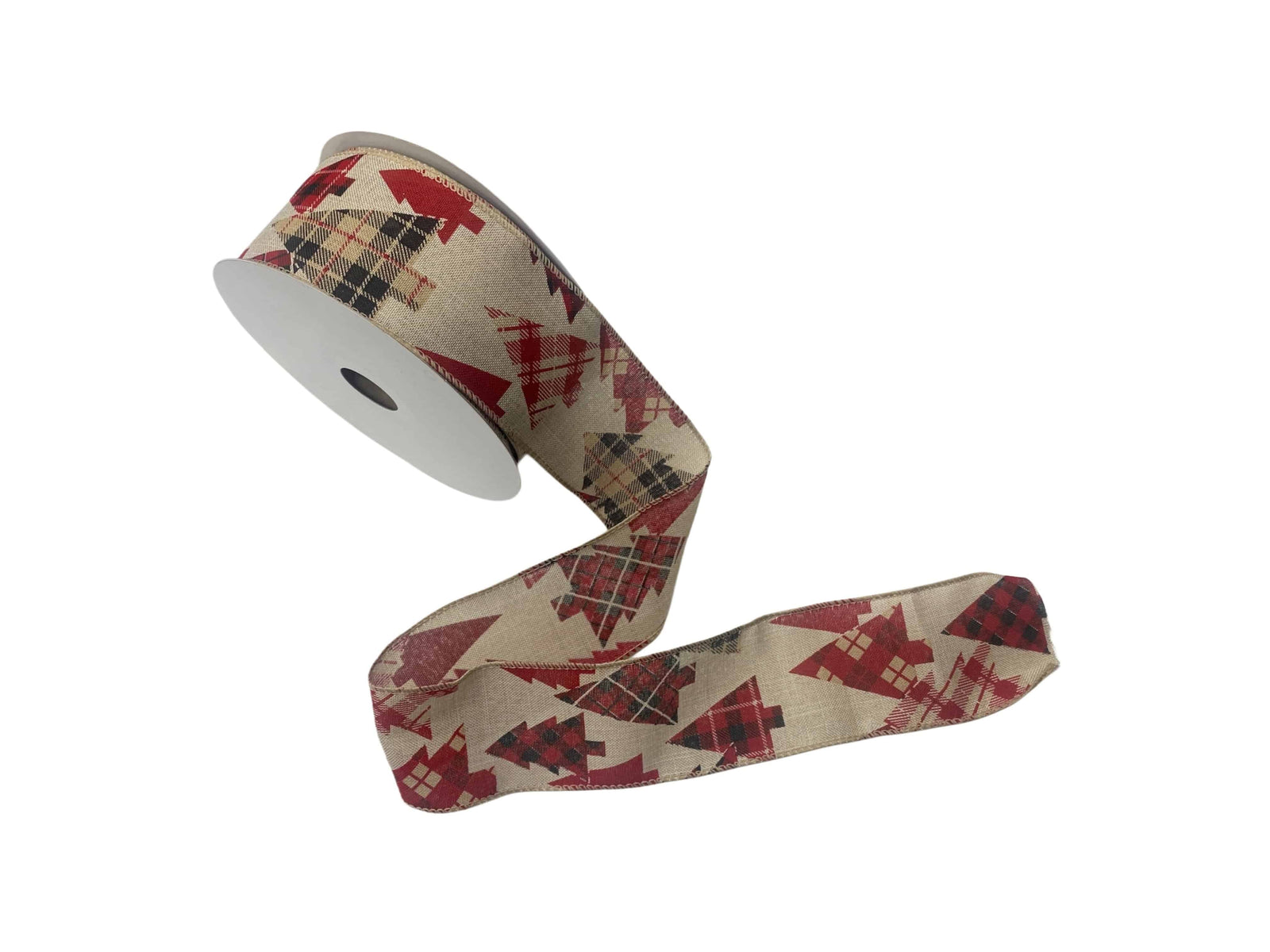 Christmas Wired Edge Ribbon - Xmas Trees - Cheap Fabrics