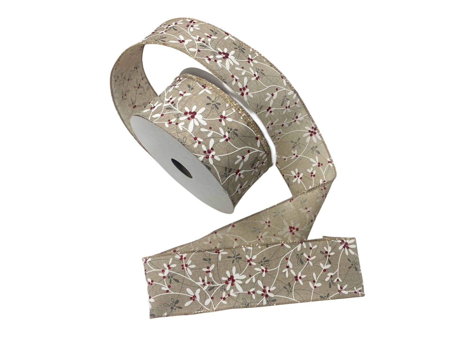 Christmas Wired Edge Ribbon - MISTLETOE - Cheap Fabrics