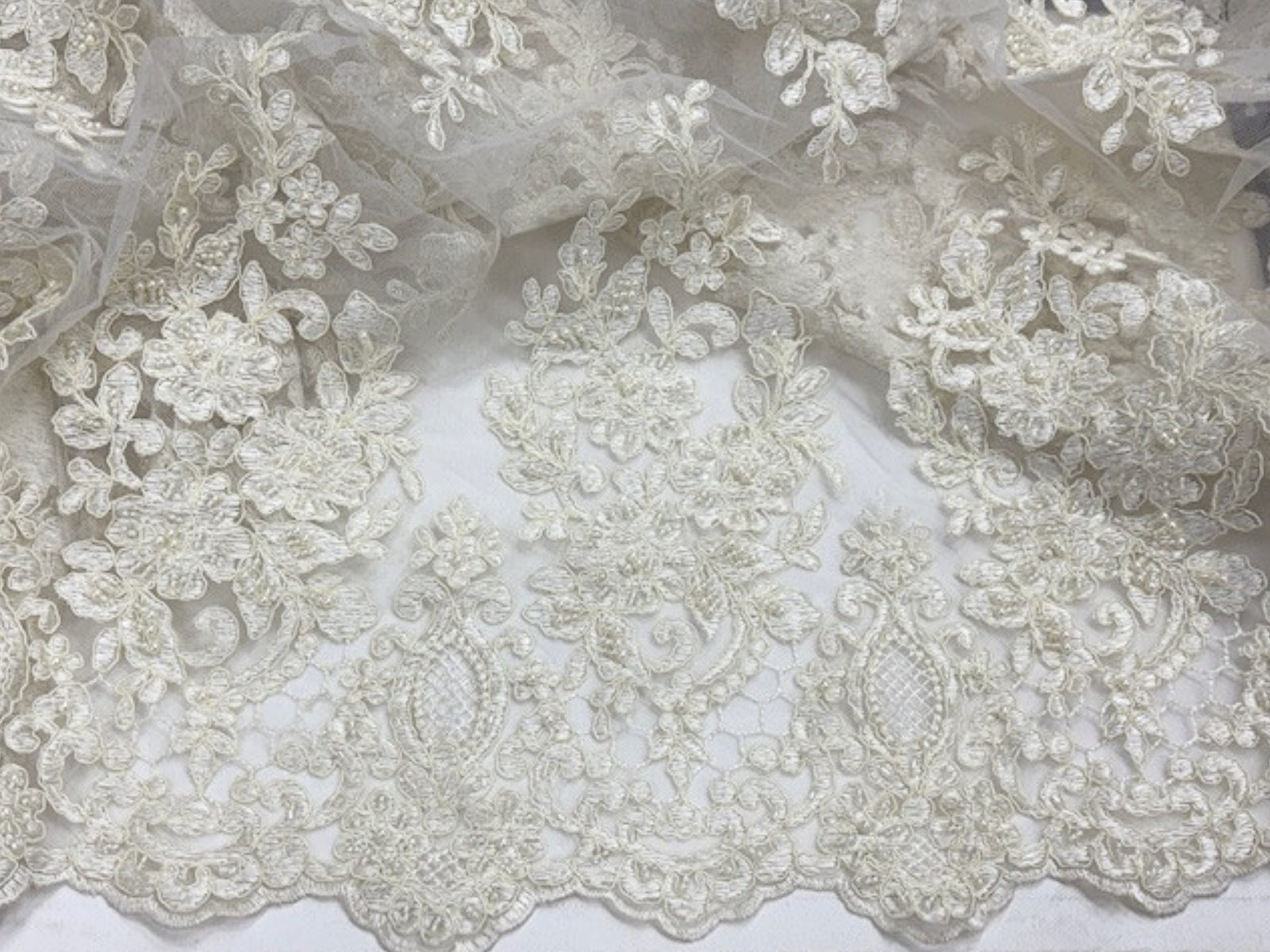 Embroidered Corded Lace With A Scalloped Edge - Cheap Fabrics