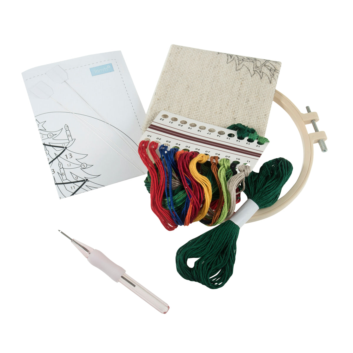 Embroidery Punch Needle Kit: Floss and Hoop - Christmas Tree - Cheap Fabrics