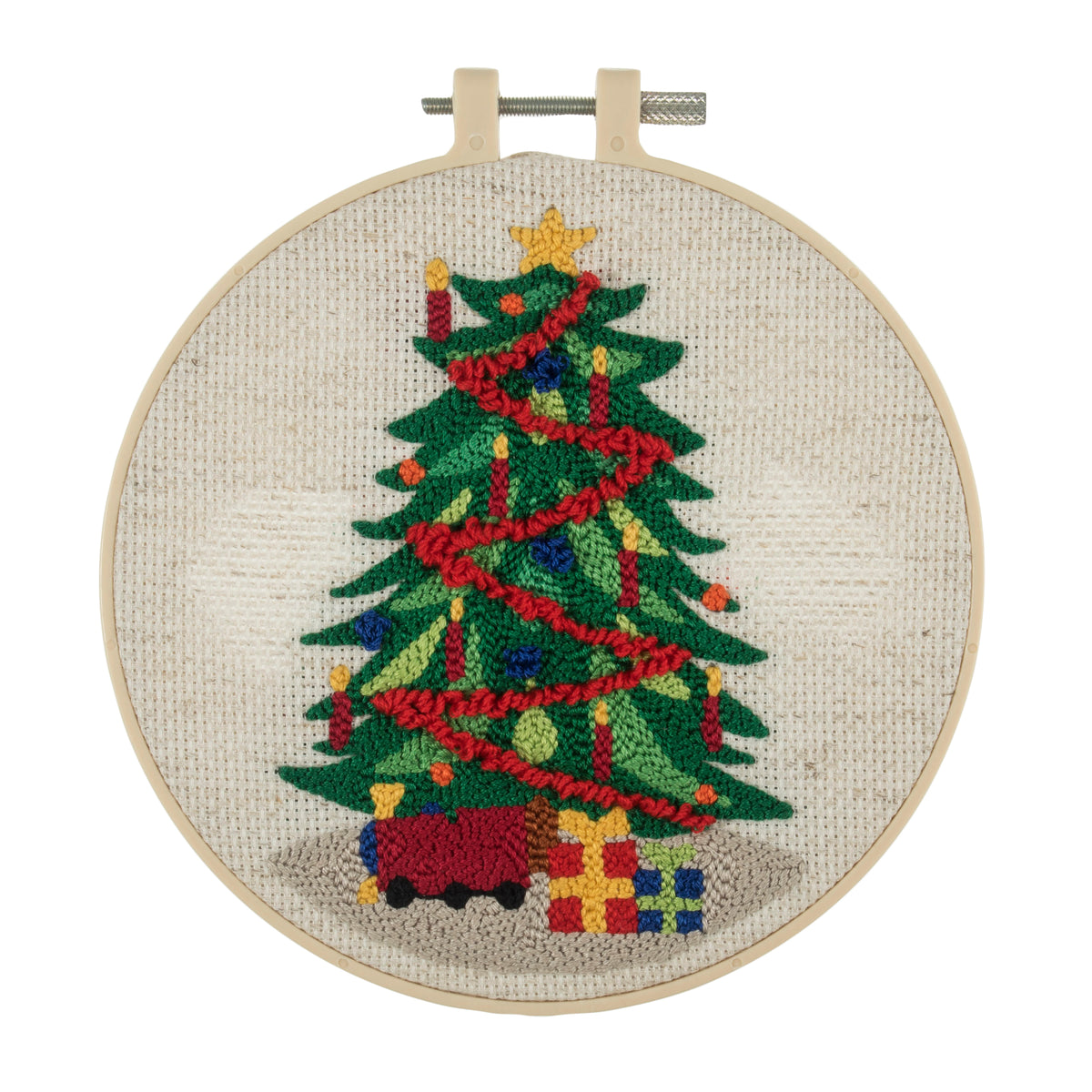 Embroidery Punch Needle Kit: Floss and Hoop - Christmas Tree - Cheap Fabrics