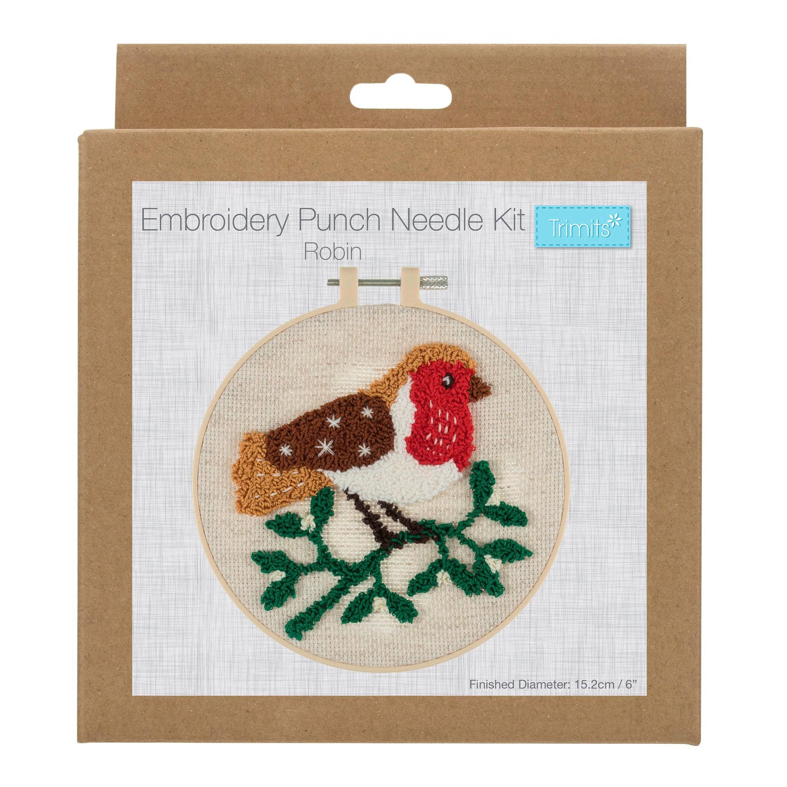 Embroidered Punch Needle Kit: Floss and Hoop - CHRISTMAS ROBIN - Cheap Fabrics
