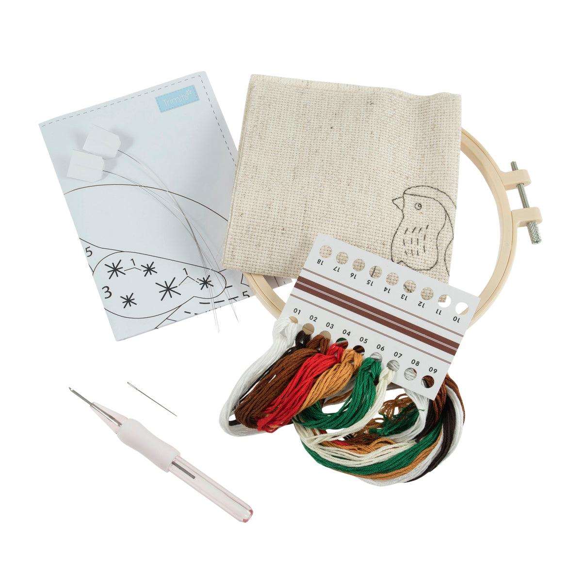 Embroidered Punch Needle Kit: Floss and Hoop - CHRISTMAS ROBIN