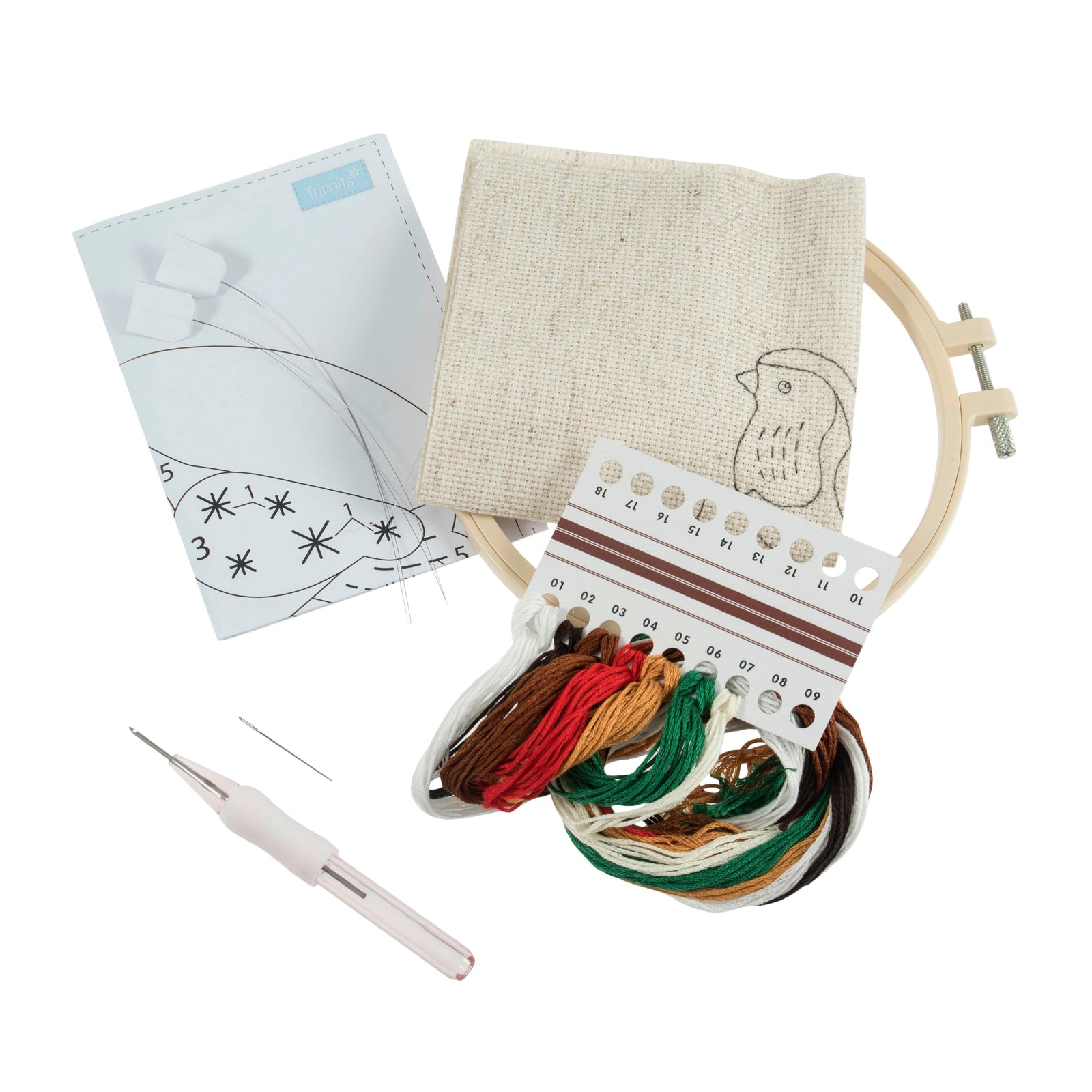 Embroidered Punch Needle Kit: Floss and Hoop - CHRISTMAS ROBIN - Cheap Fabrics