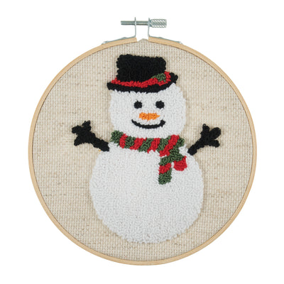 Embroidered Punch Needle Kit: Floss and Hoop - Christmas Snowman