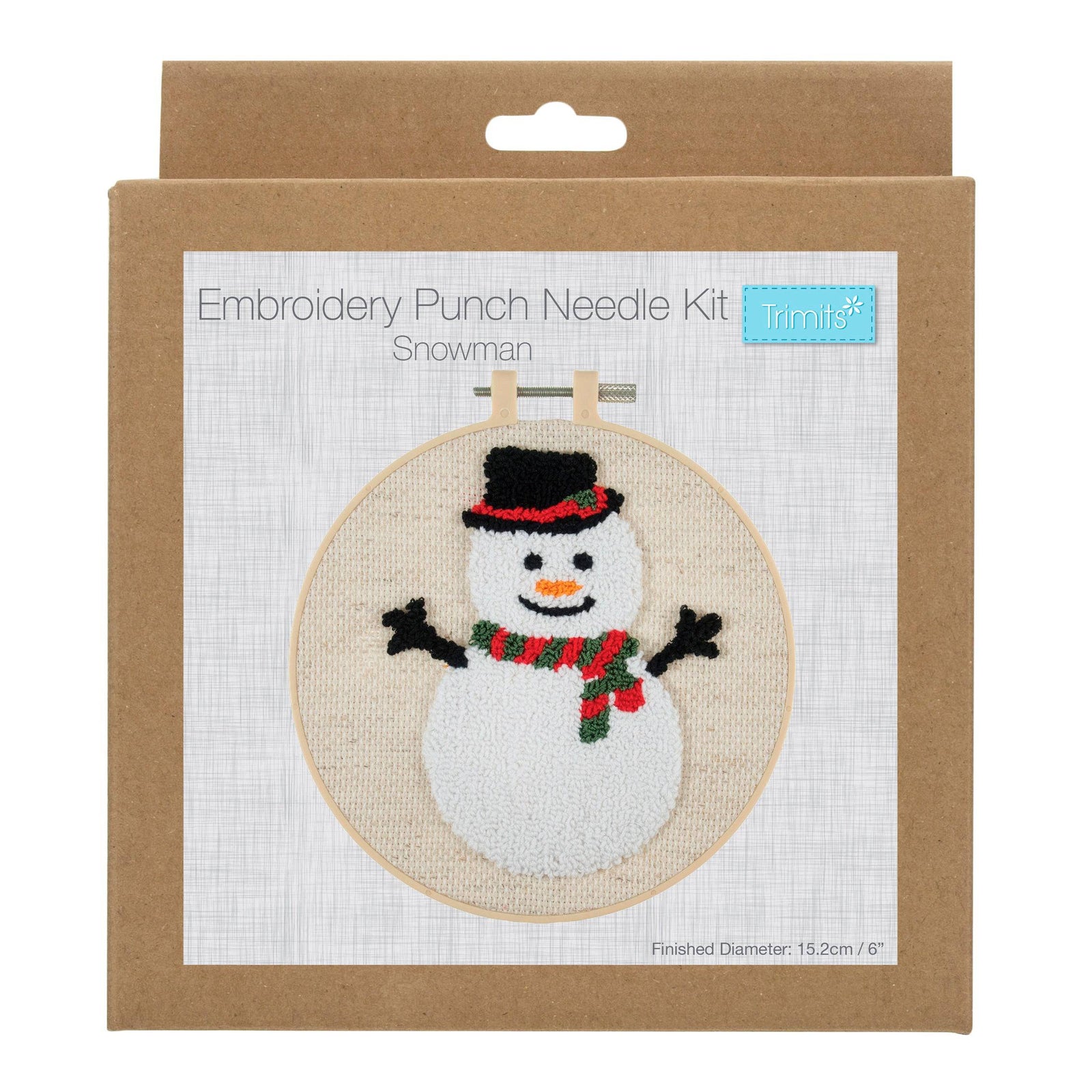 Embroidered Punch Needle Kit: Floss and Hoop - Christmas Snowman - Cheap Fabrics