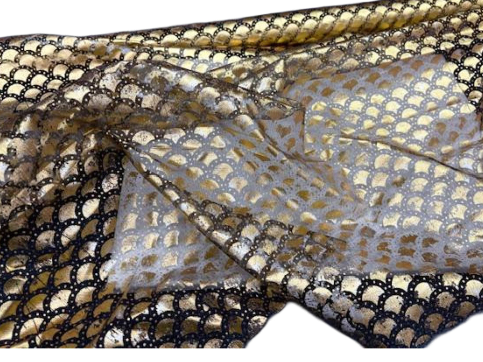 BLACK/GOLD Fish Scales Foil Organza - DEFECT REMNANTS - Cheap Fabrics