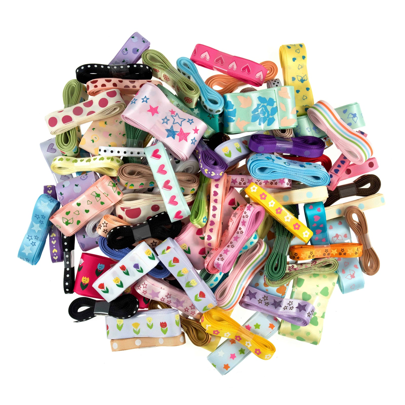 300 MTR Ribbon Bundle: Printed Satin & Grosgrain: 3mtr x Various Widths: (100 Pieces) - Cheap Fabrics