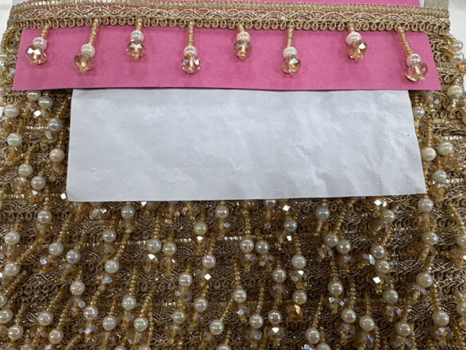 Gold Lace Tassel Trim with Pearls - Cheap Fabrics