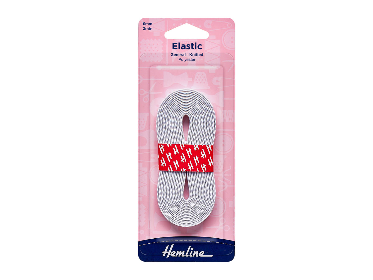 General Purpose Knitted Elastic: 3m x 6mm - White - Cheap Fabrics