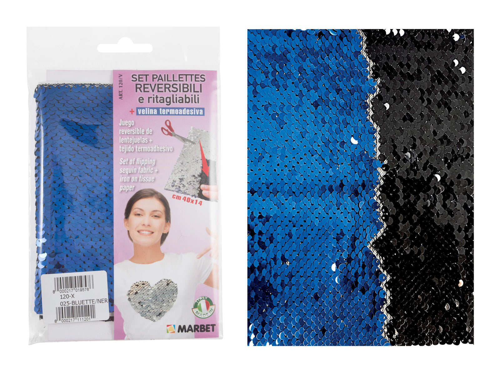 Flip Sequins: Iron-on: 40 x 14cm: ROYAL/BLACK - Cheap Fabrics