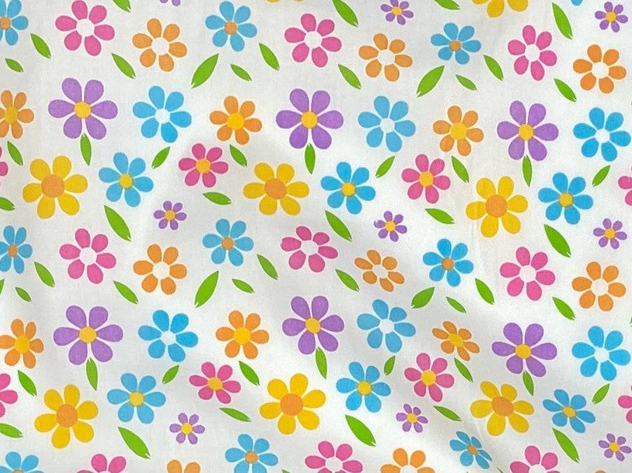 Retro Multi Flowers - Poly/Cotton Print - Cheap Fabrics