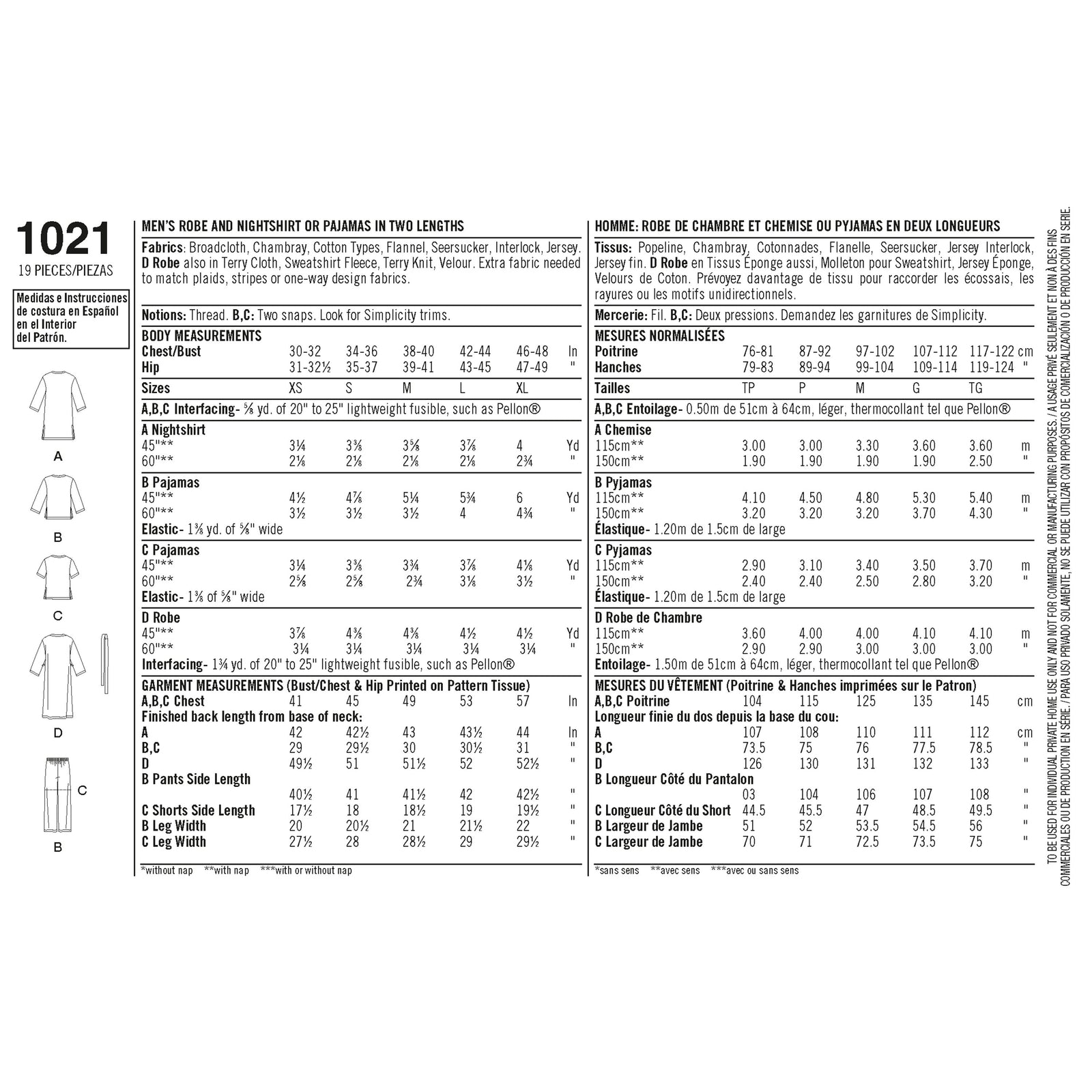 S1021 Simplicity Sewing Pattern Men's Classic Loungewear & Robe - Cheap Fabrics