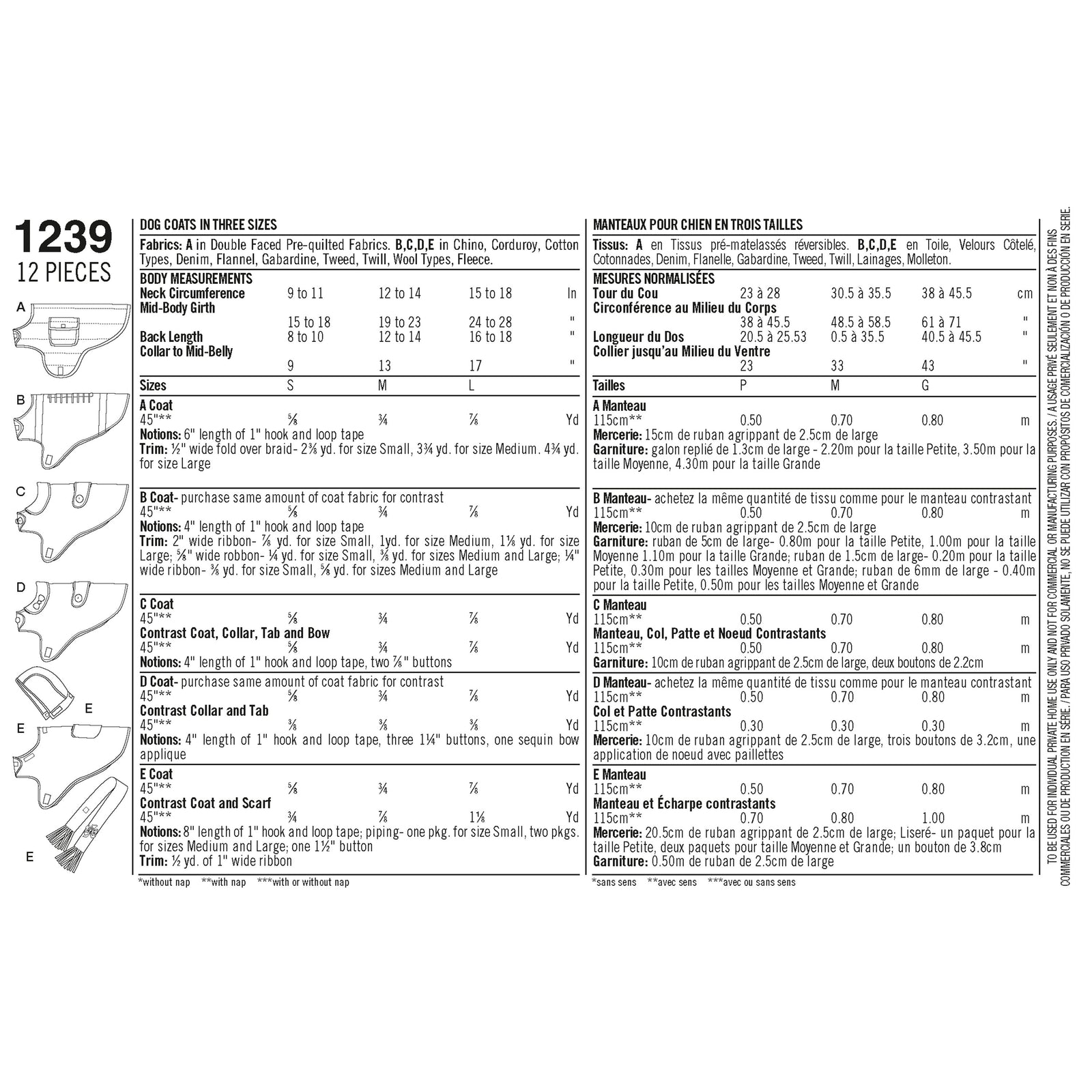 S1239 Simplicity Sewing Pattern Dog Coats in Three Sizes - Cheap Fabrics