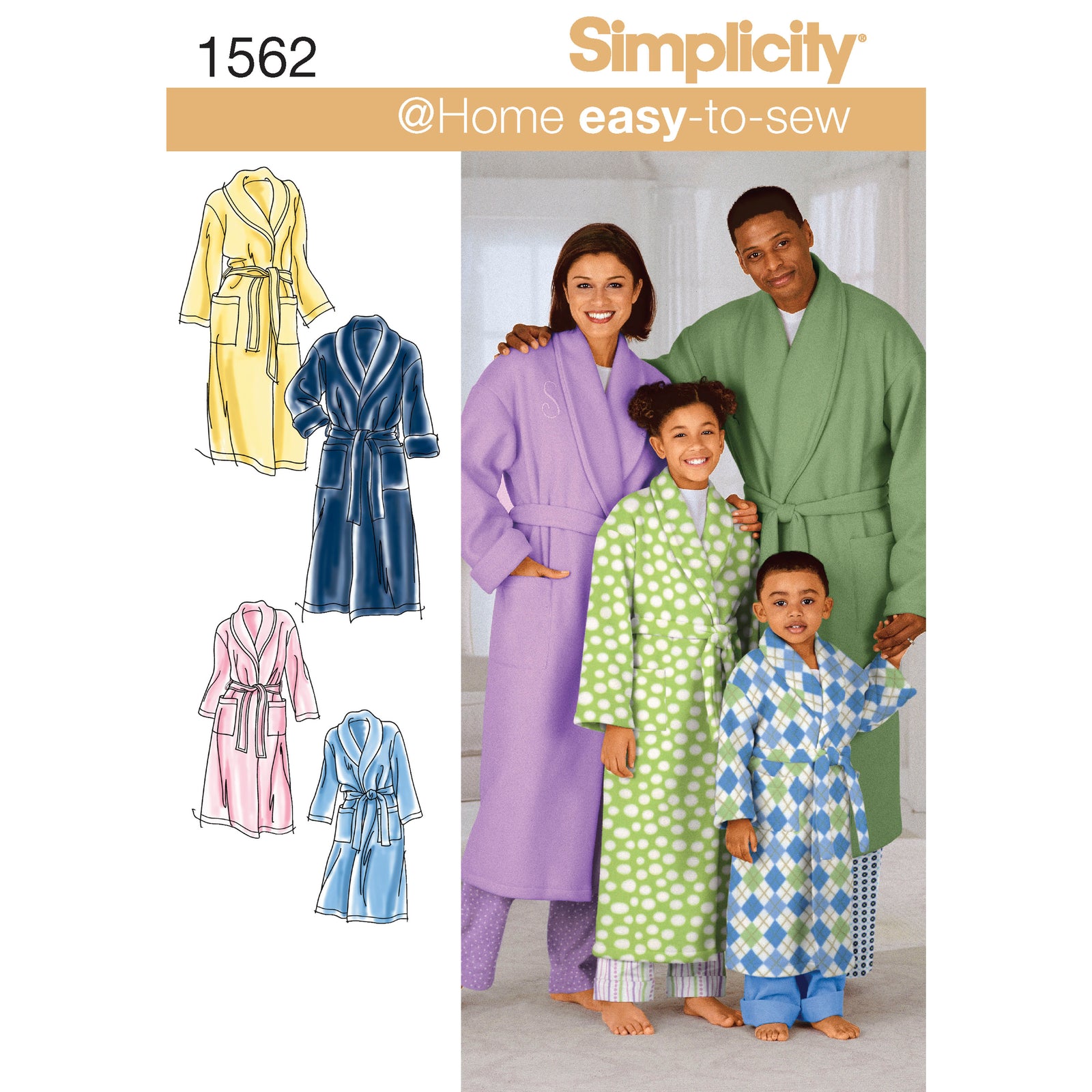 S1562 Simplicity Sewing Pattern Child's, Teens' & Adults' Robe and Belt - Cheap Fabrics