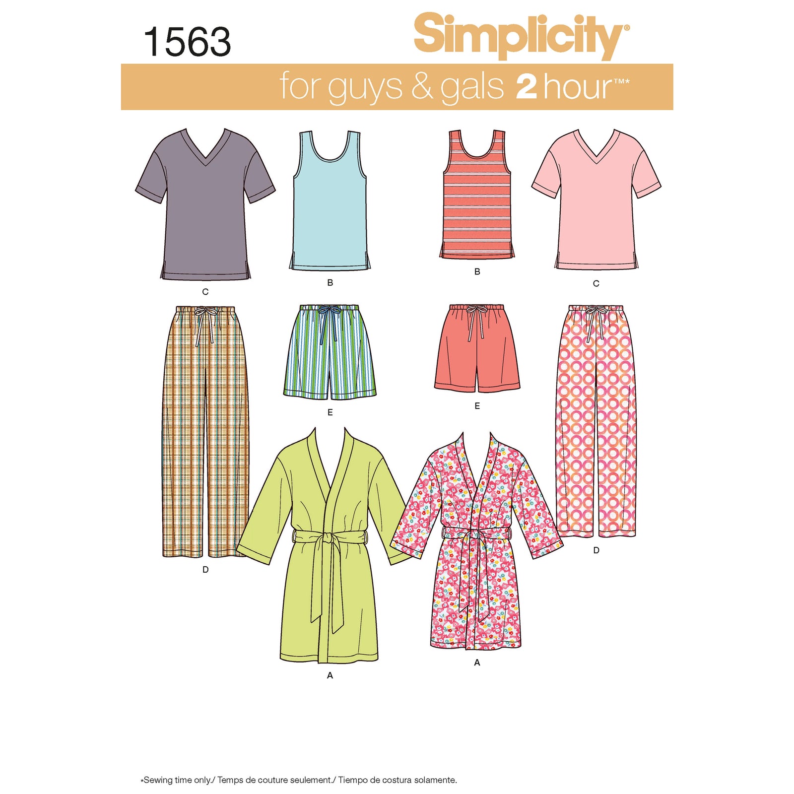 S1563 Simplicity Sewing Pattern Misses', Men's & Teens' Lounge Wear - Cheap Fabrics