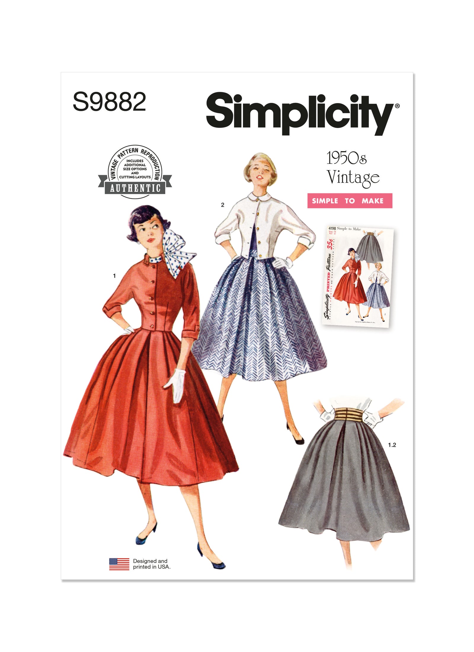 S9882 Simplicity Sewing Pattern 1950s Misses' Skirt and Jacket - Cheap Fabrics