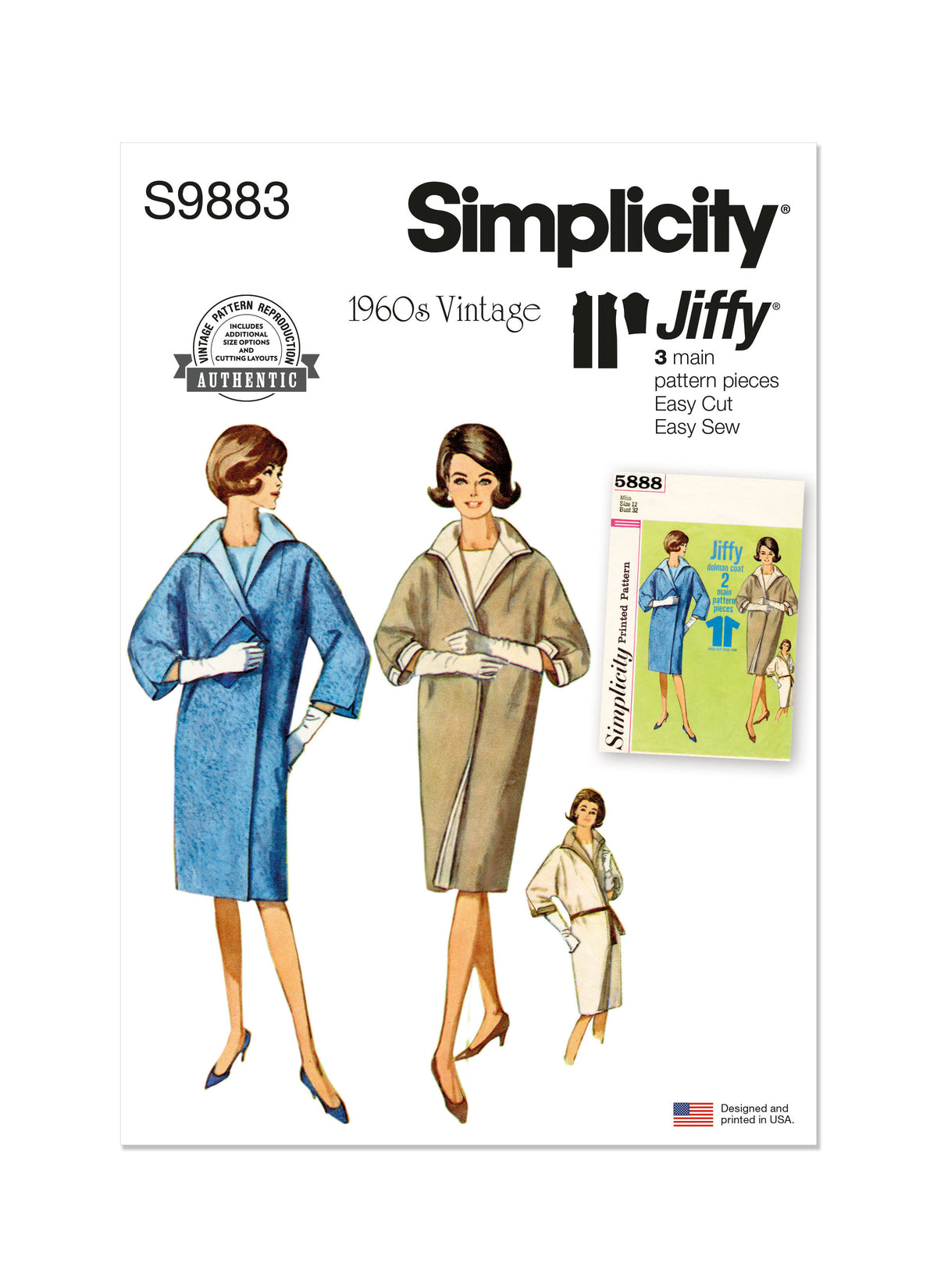S9883 Simplicity Sewing Pattern 1960s Misses&#39; Reversible Coat