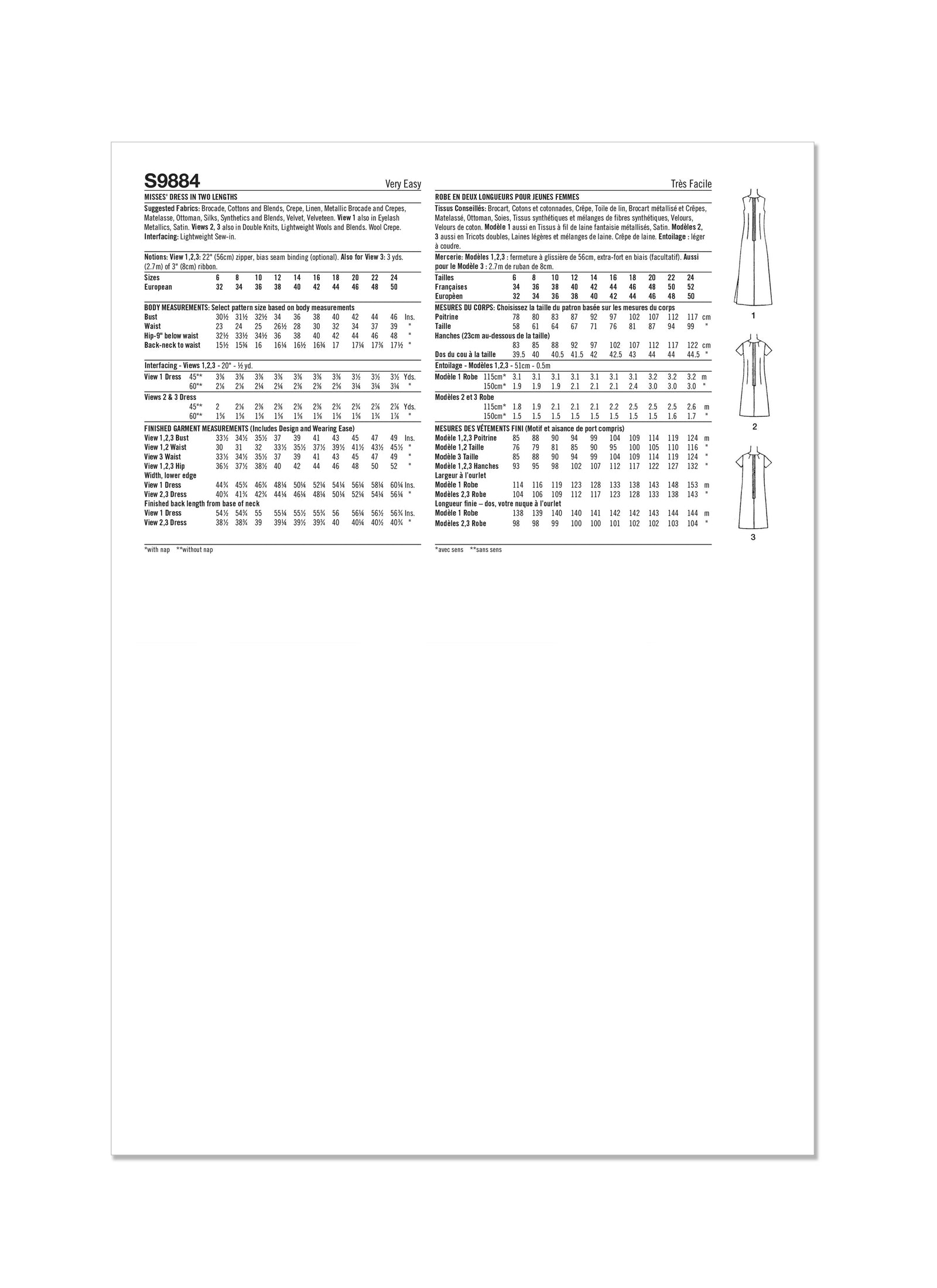 S9884 Simplicity Sewing Pattern 1960s Misses' Dress in Two Lengths - Cheap Fabrics