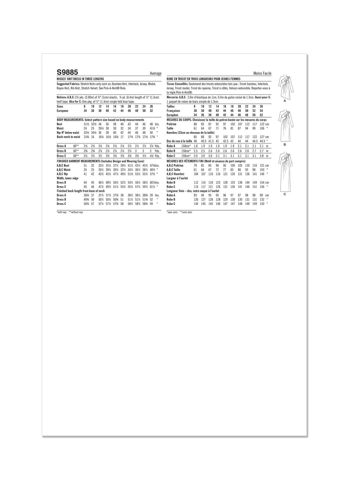 S9885 Simplicity Sewing Pattern Misses&#39; Knit Dress in Three Lengths
