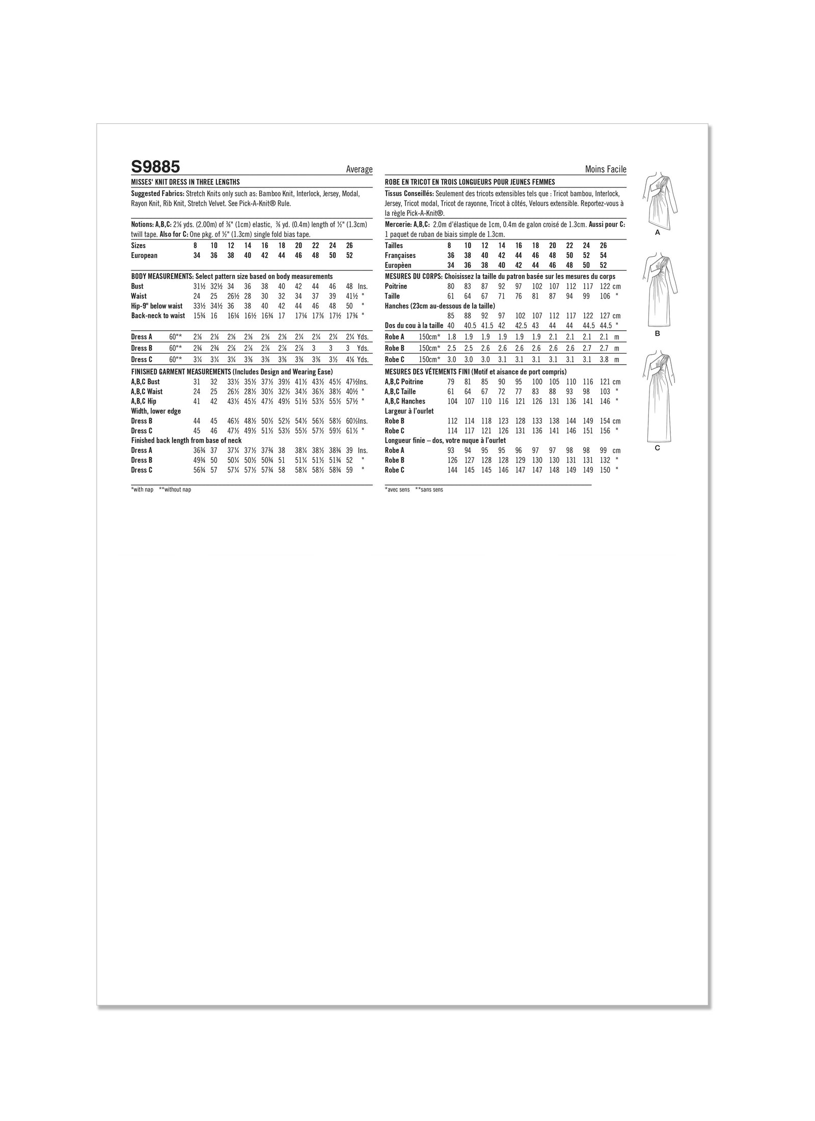 S9885 Simplicity Sewing Pattern Misses' Knit Dress in Three Lengths - Cheap Fabrics