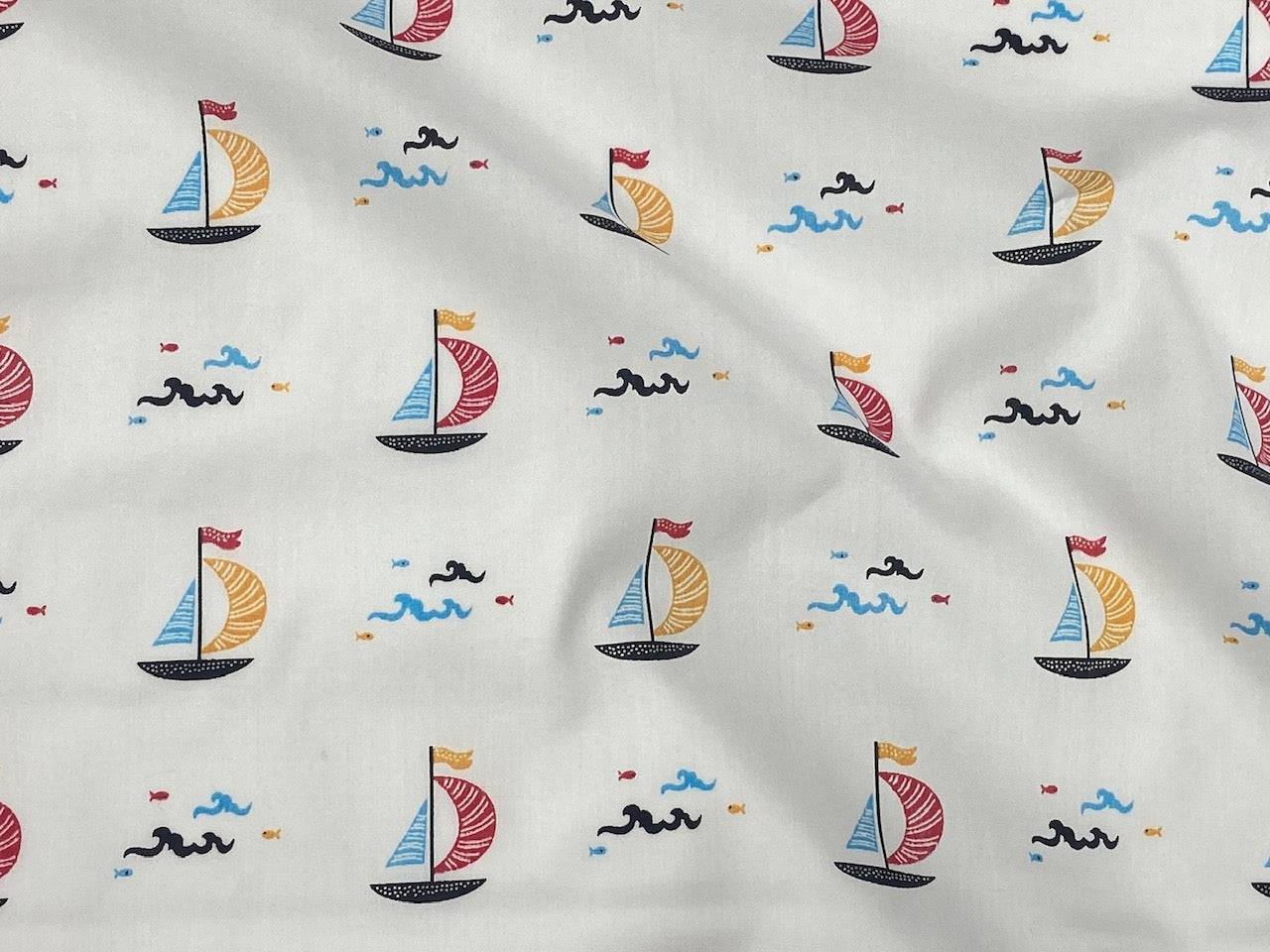 Sailing Boats And Waves - Poly/Cotton Print - Cheap Fabrics
