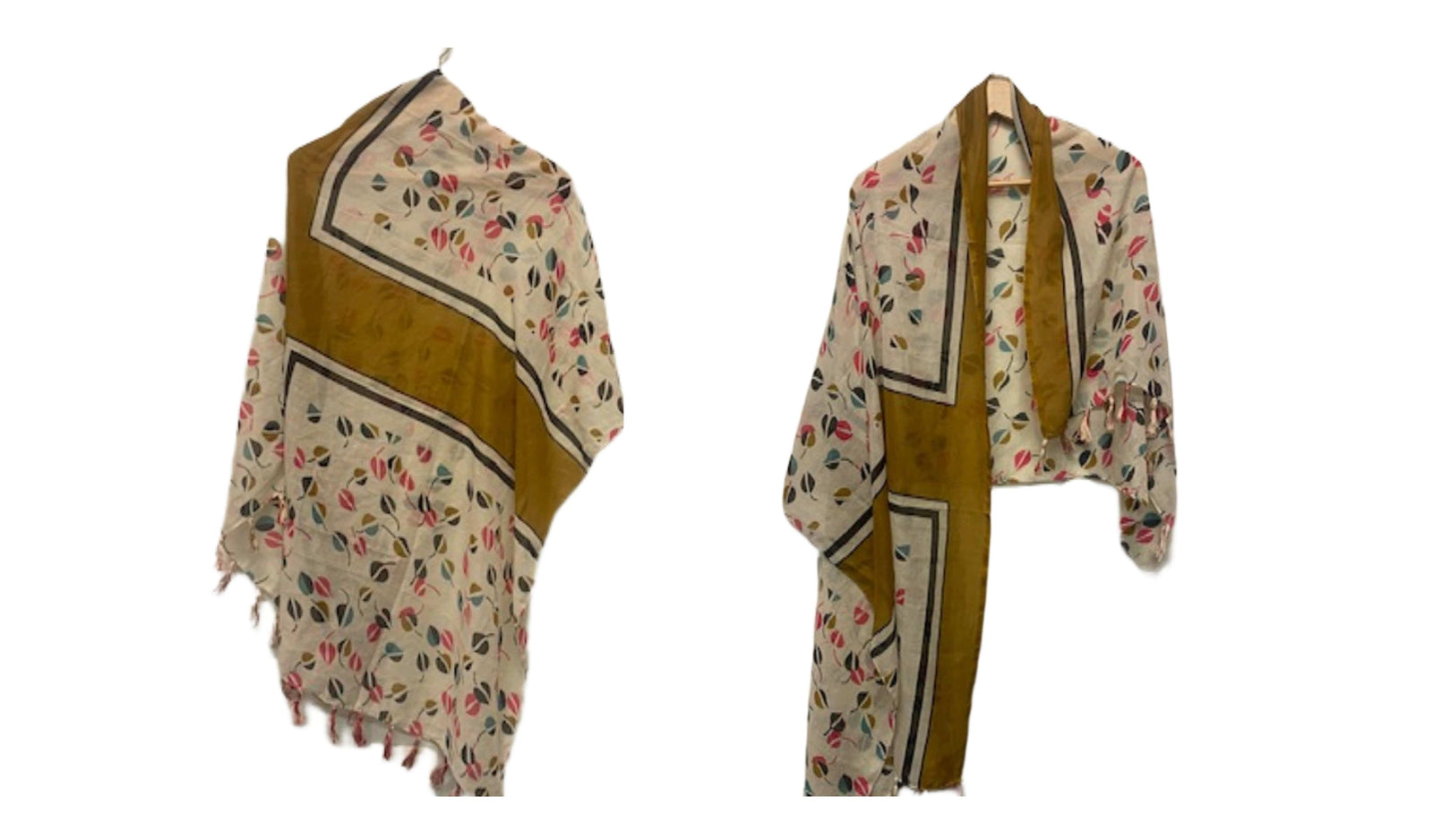 Leafy Tan - Printed Poly Cotton Blend Scarf - (IRREGULAR PRINT) - Cheap Fabrics